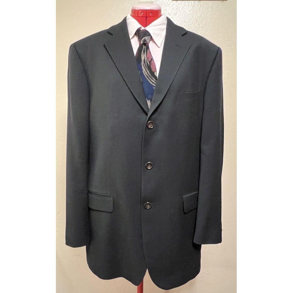 Pronto Uomo‎ Sportcoat Jacket Blazer Black 100% Wool Three Button Mens 42 Tall